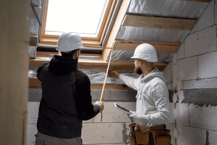 Insulation contractors assessing roof insulation installation under Free Insulation Grants scheme